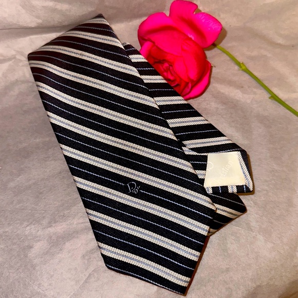 Christian Dior Navy Blue Tie with Stripes - Picture 1 of 4